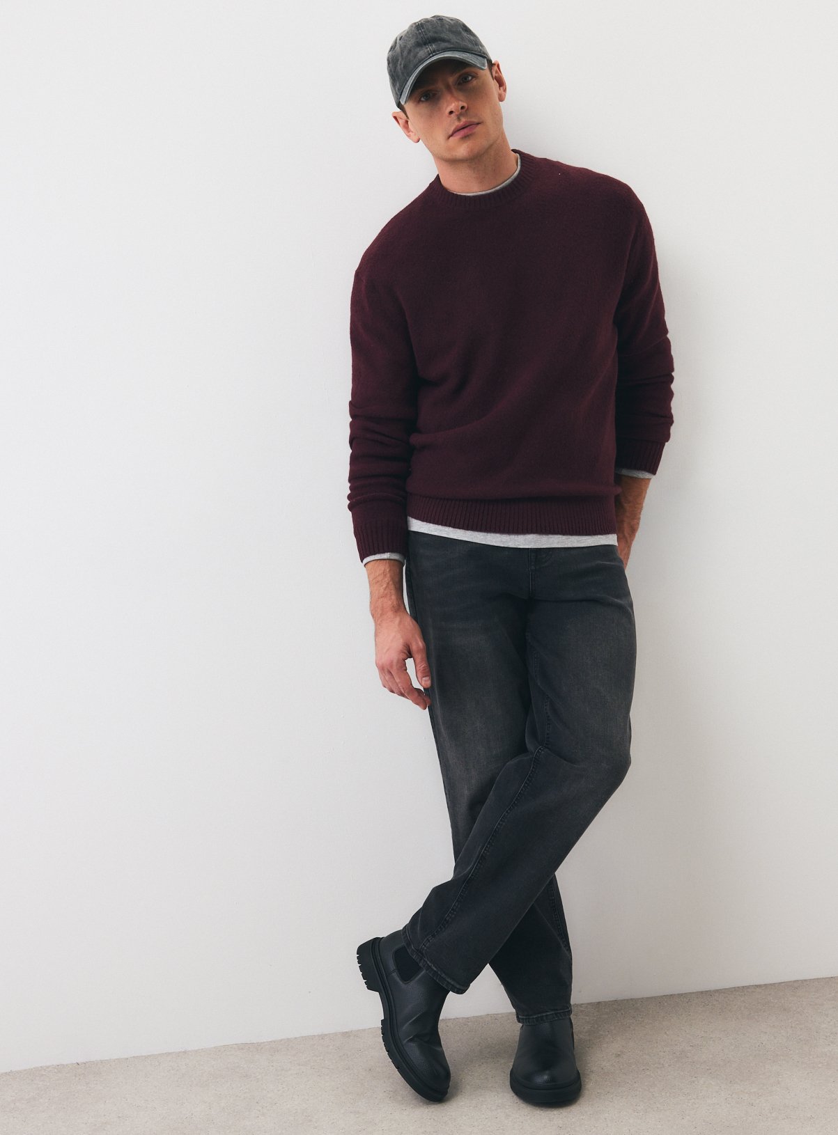Dark Red Relaxed Soufflé Crew Neck Jumper M - Image 2 thumbnail